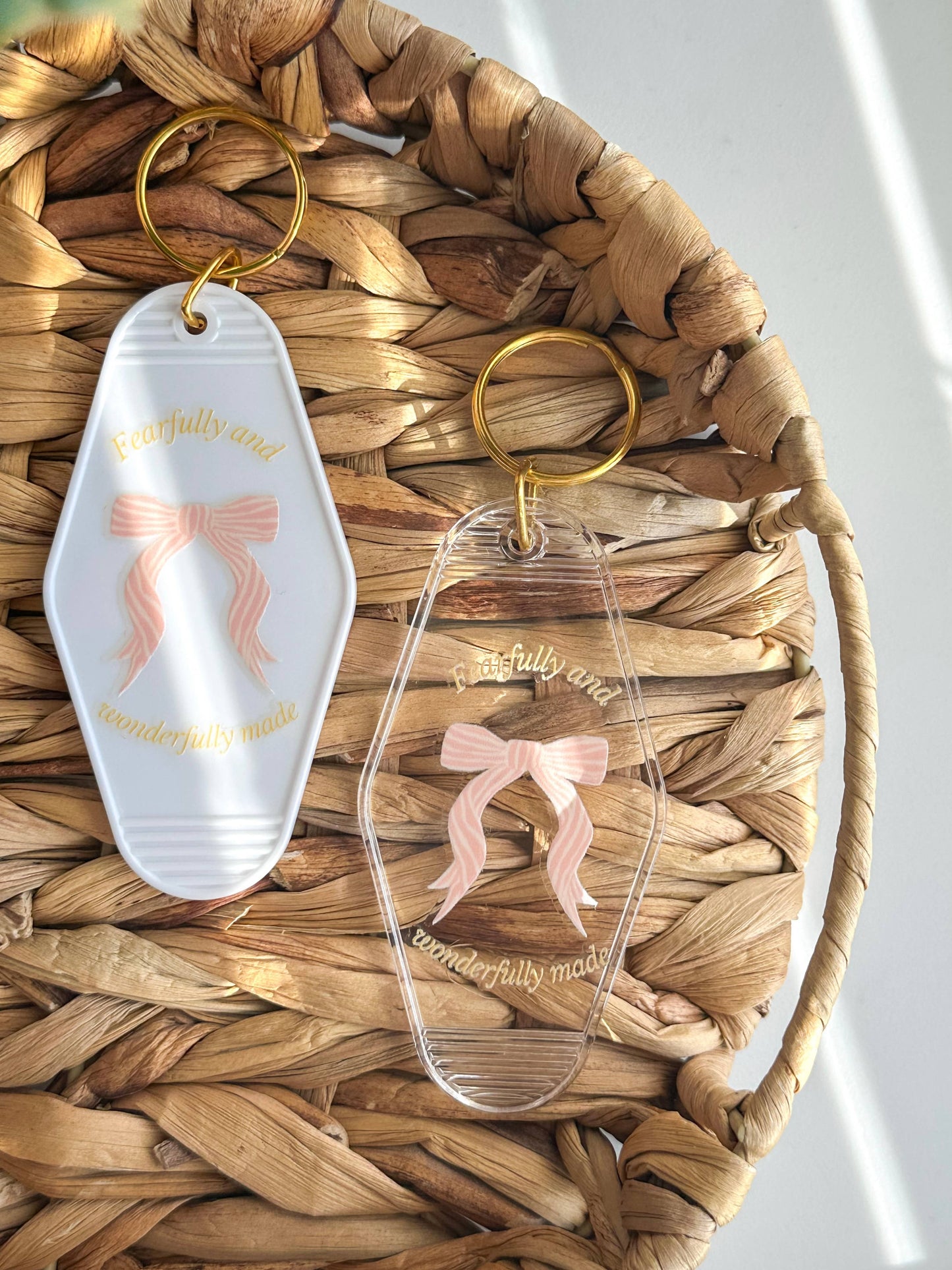 Fearfully and wonderfully made acrylic keychain: Clear