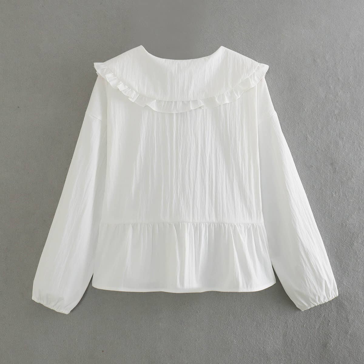 Oversized collar Ribbon Bow tied front Peplum Blouse: White / M