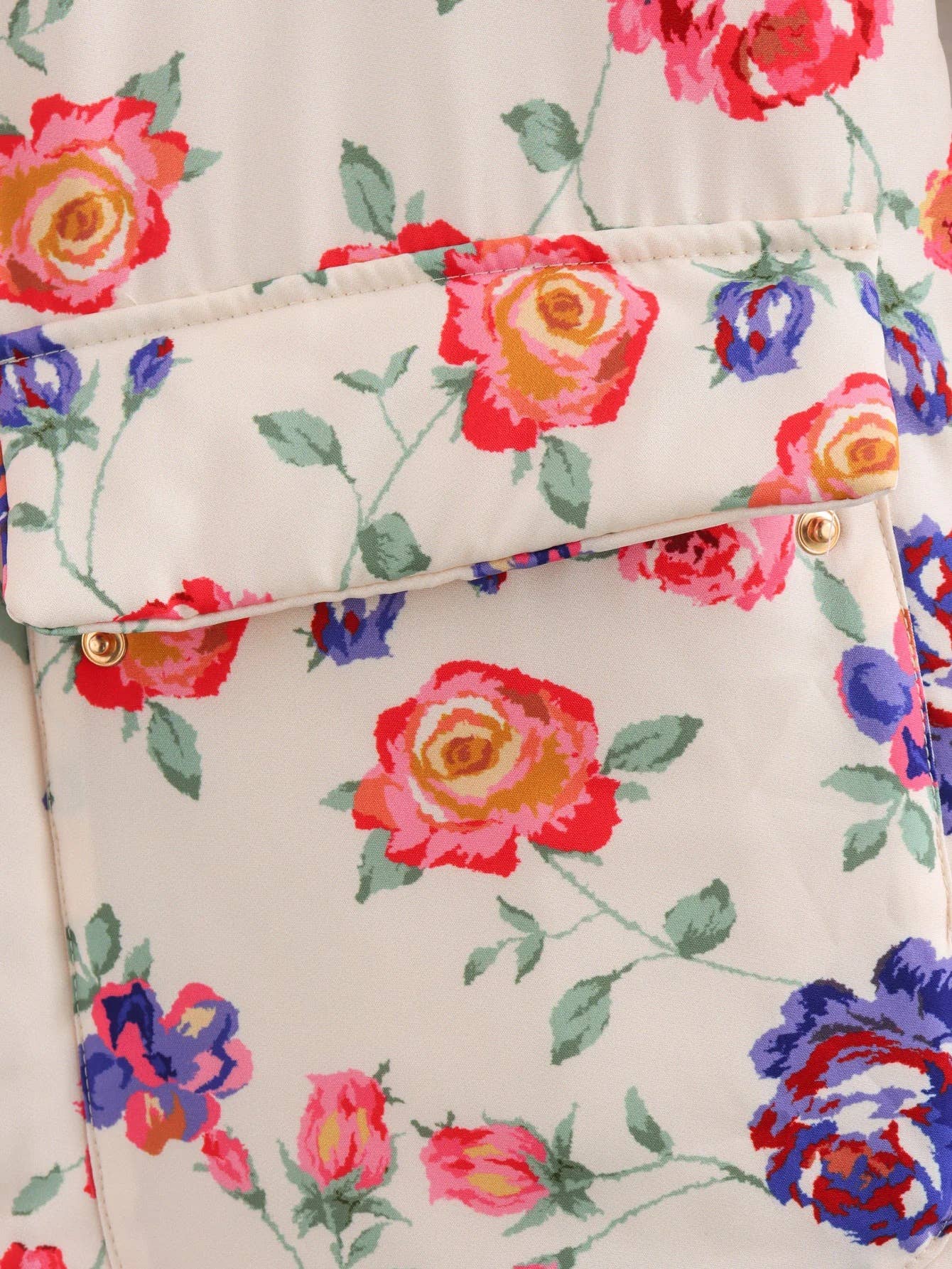 Pockets Contrasting Chic Printed Quilted Jacket: Pink / L