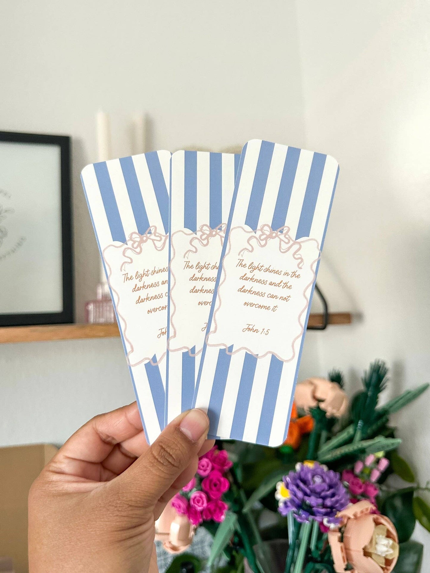 John 1:5 Bible verse bookmark,Christian girl bookmark
