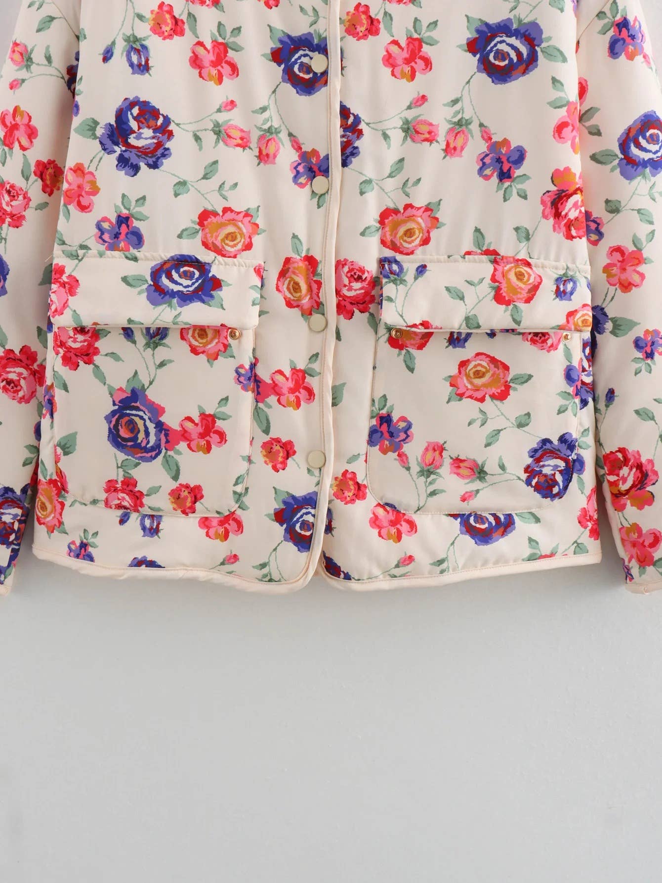 Pockets Contrasting Chic Printed Quilted Jacket: Pink / L
