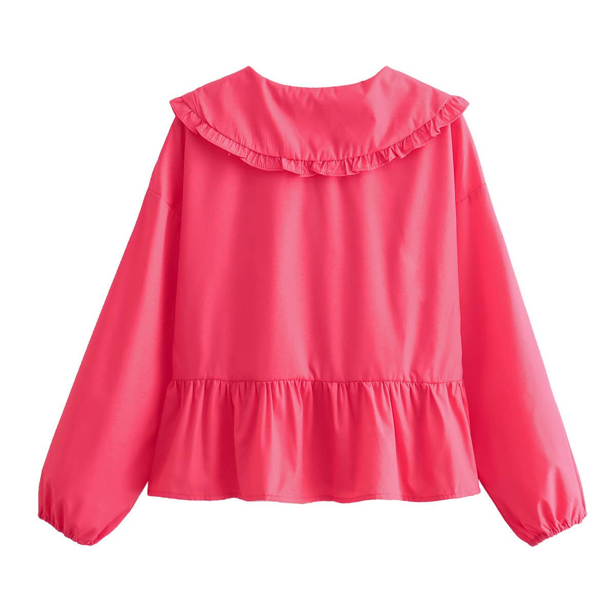 Oversized collar Ribbon Bow tied front Peplum Blouse: White / S