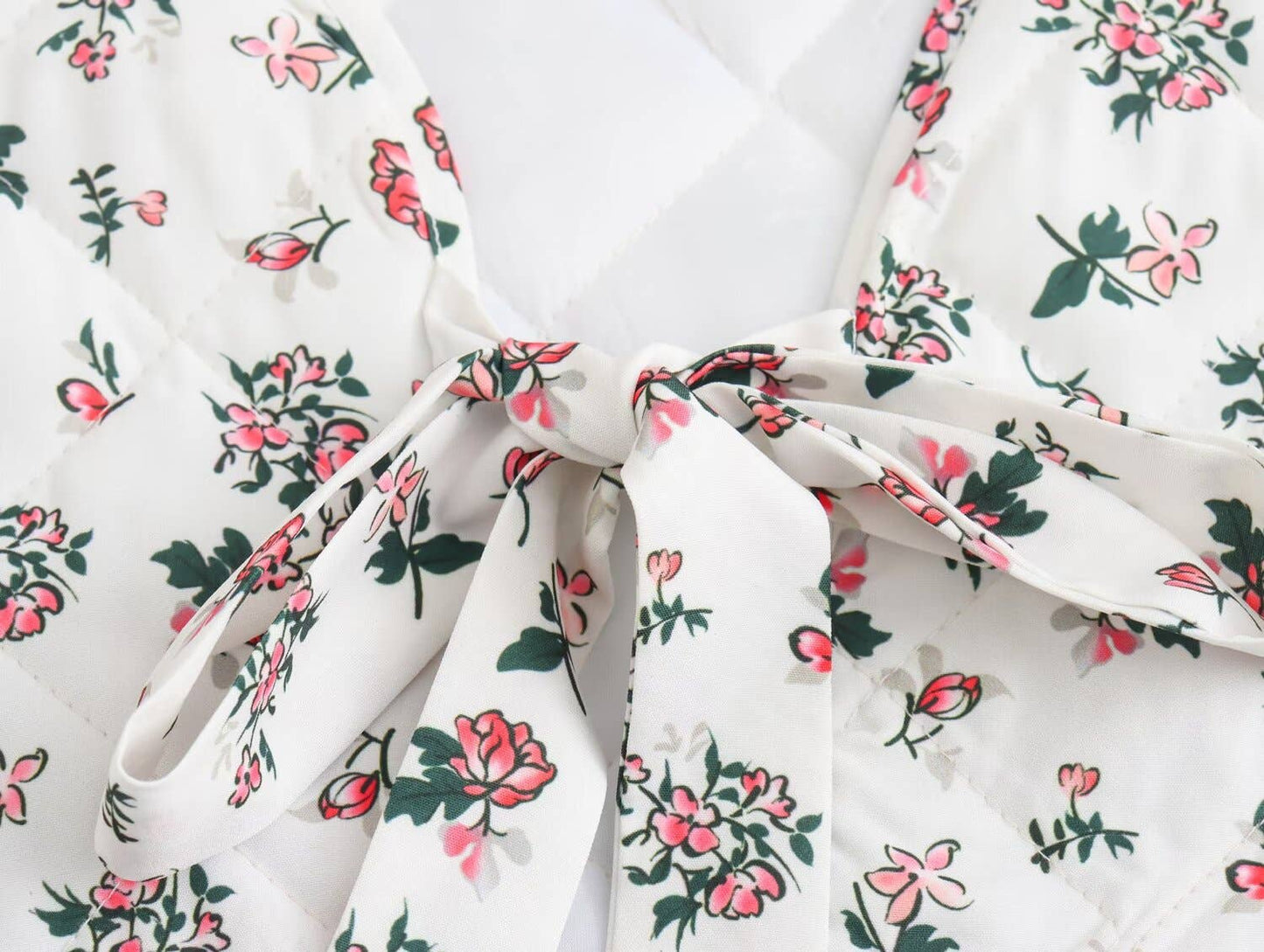 Little Rose Floral Ribbon Bow Tie Front Quilted Vest: Floral / XS