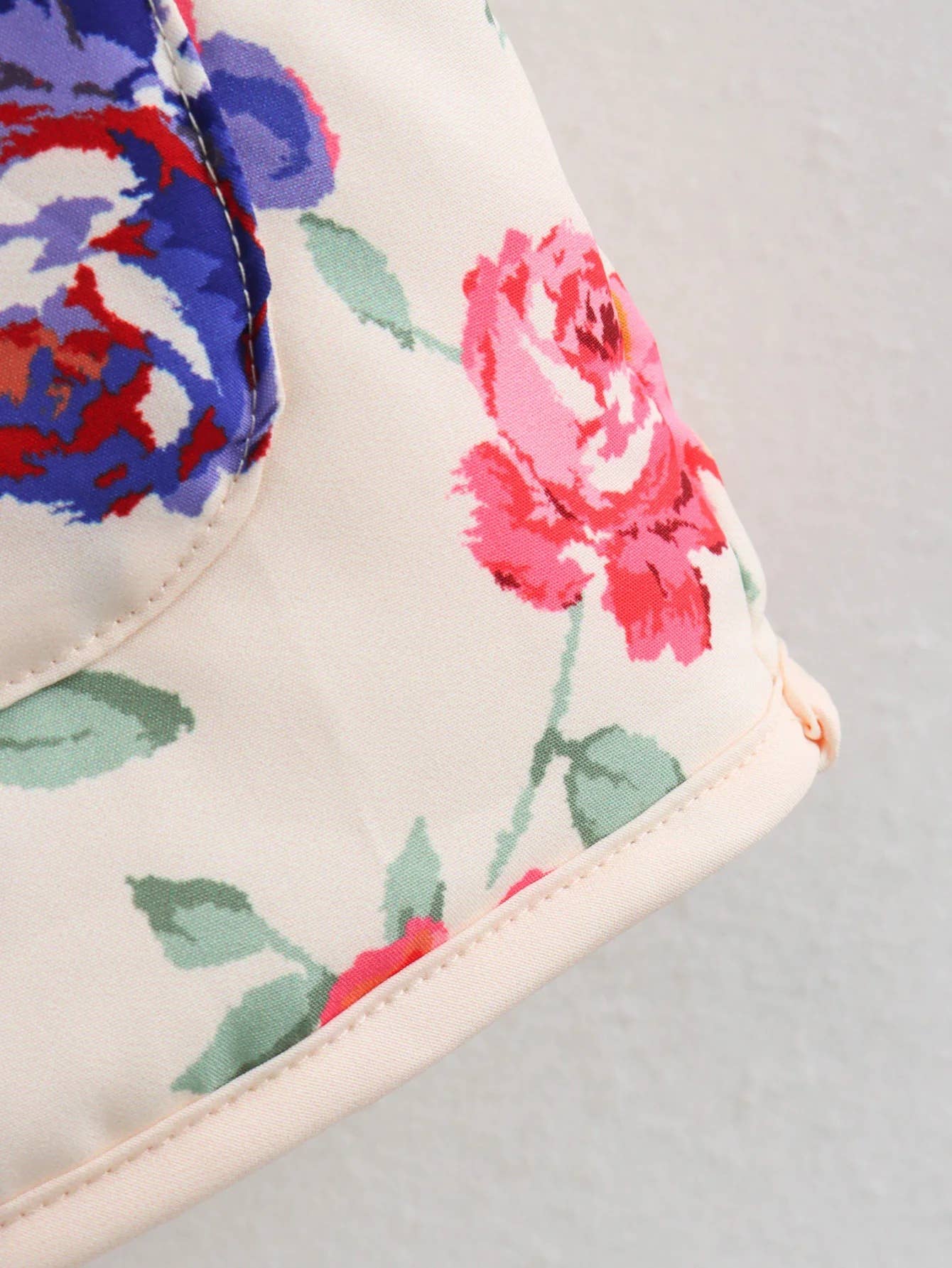Pockets Contrasting Chic Printed Quilted Jacket: Pink / L