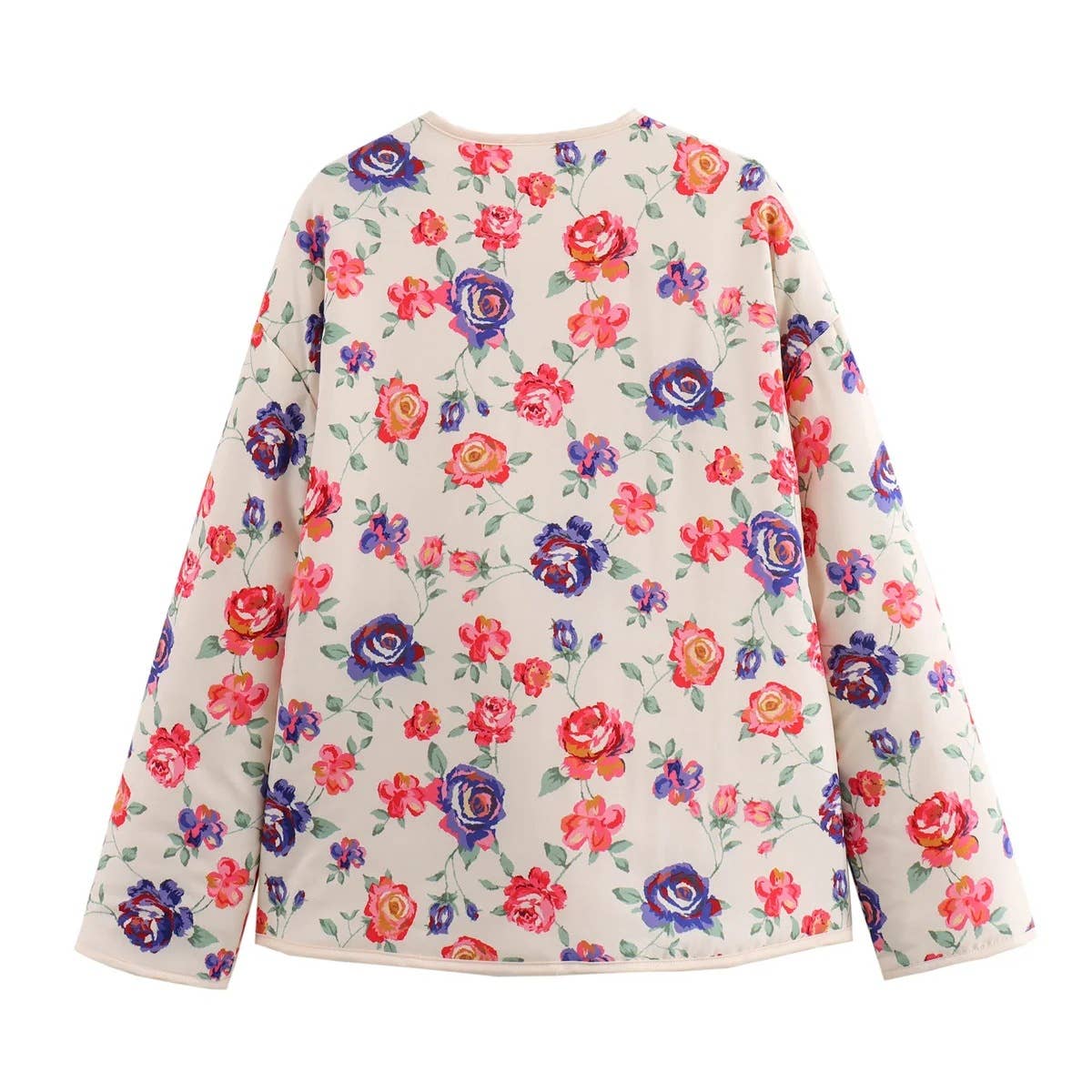 Pockets Contrasting Chic Printed Quilted Jacket: Pink / L