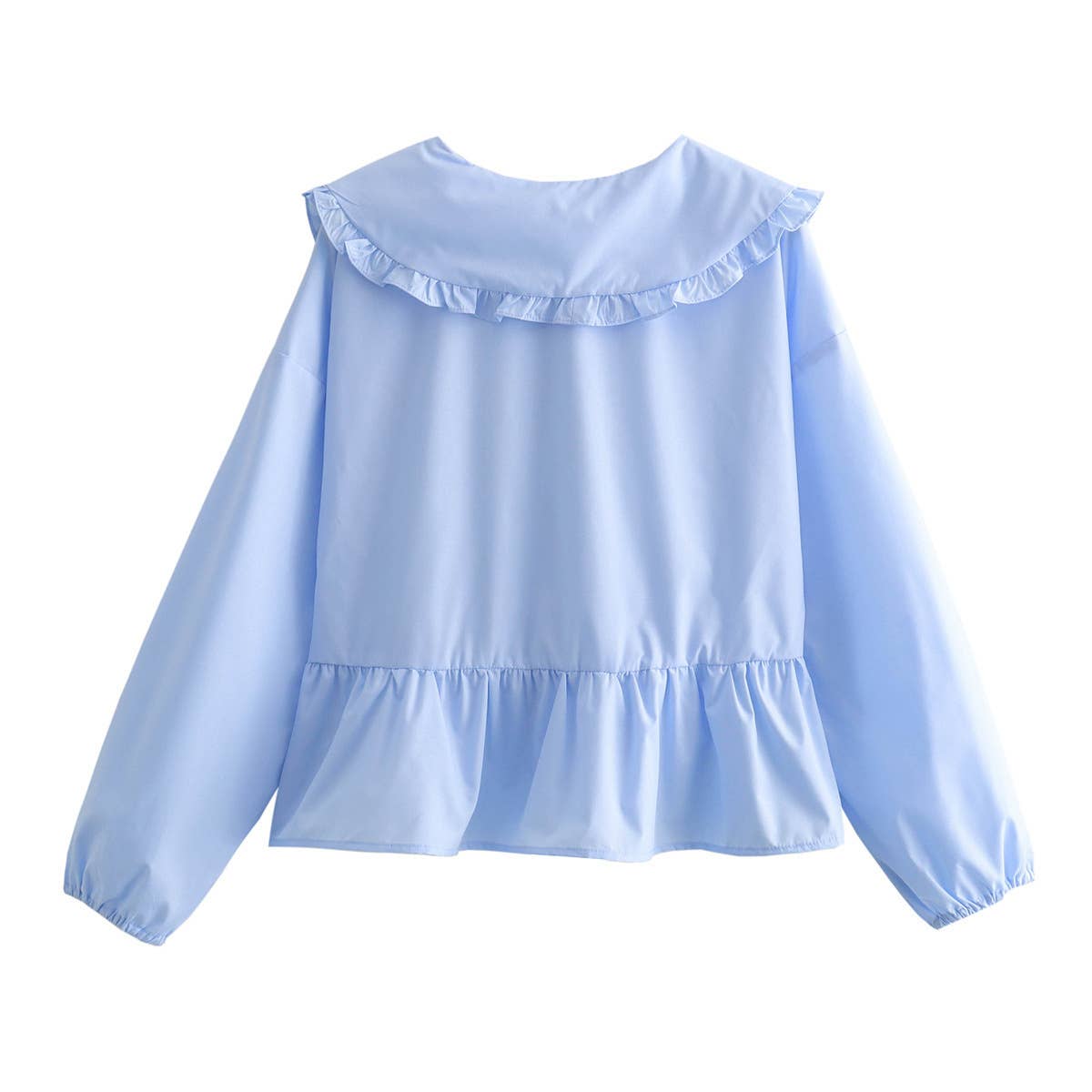 Oversized collar Ribbon Bow tied front Peplum Blouse: White / M