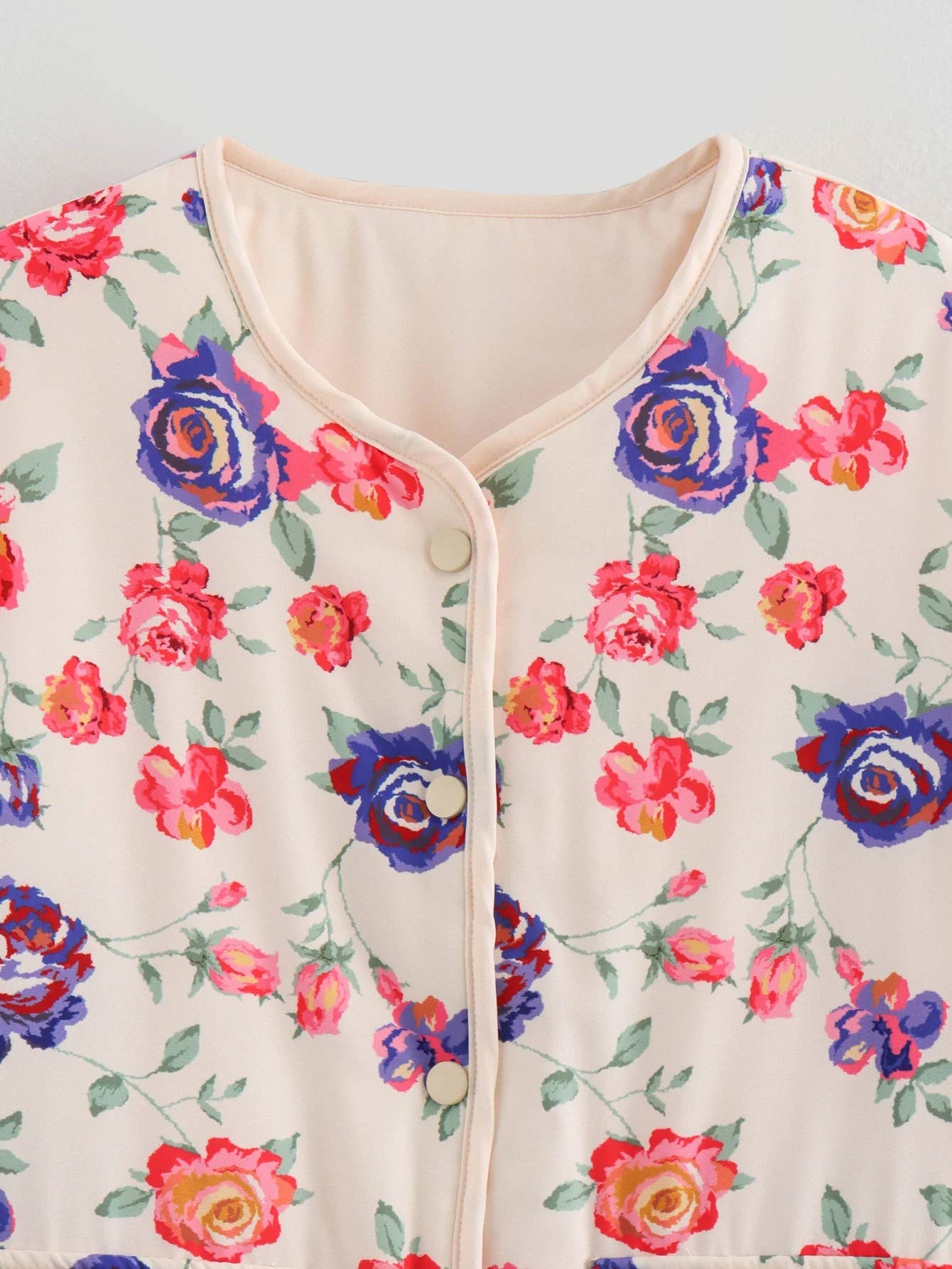 Pockets Contrasting Chic Printed Quilted Jacket: Pink / L