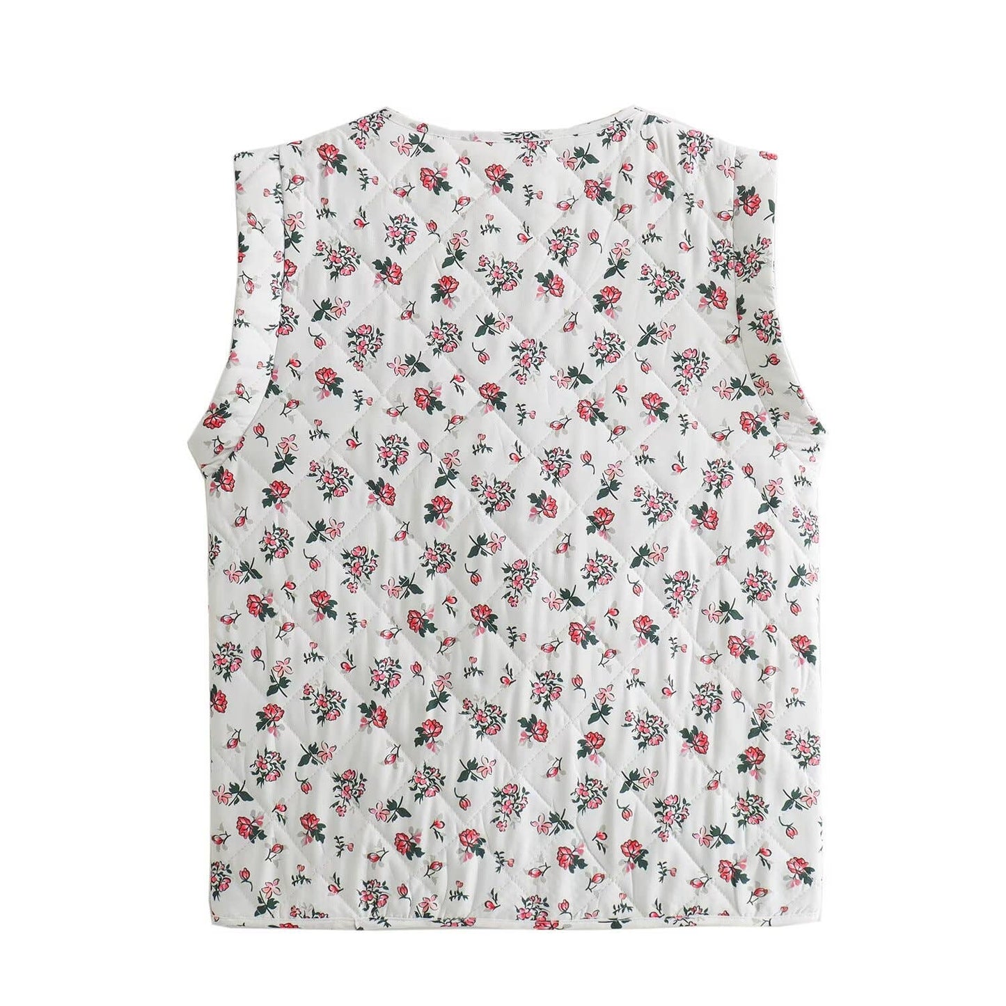 Little Rose Floral Ribbon Bow Tie Front Quilted Vest: Floral / S
