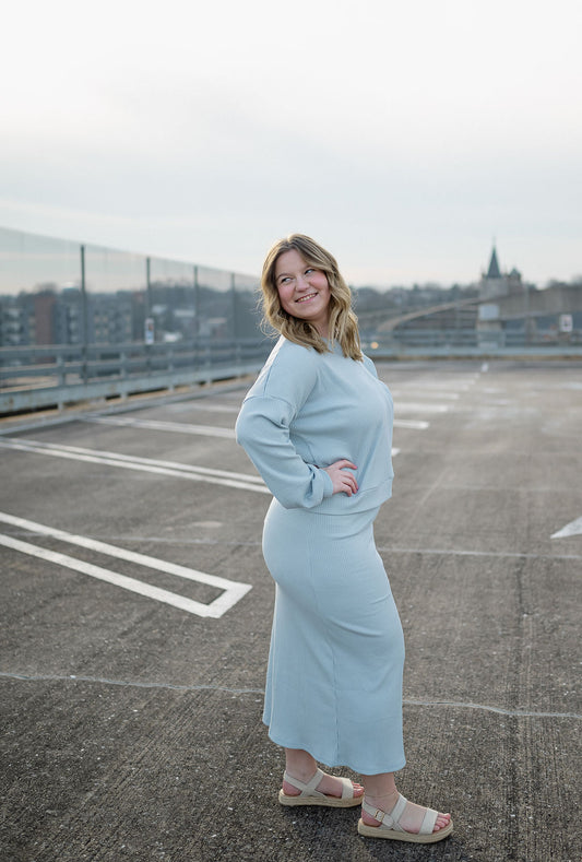 The Alora Ribbed Top~ In Cloud Blue