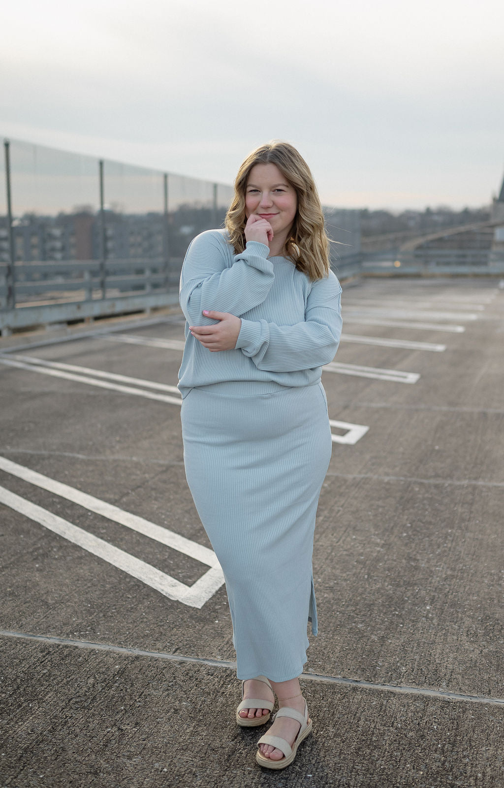 The Alora Ribbed Skirt~ In Cloud Blue