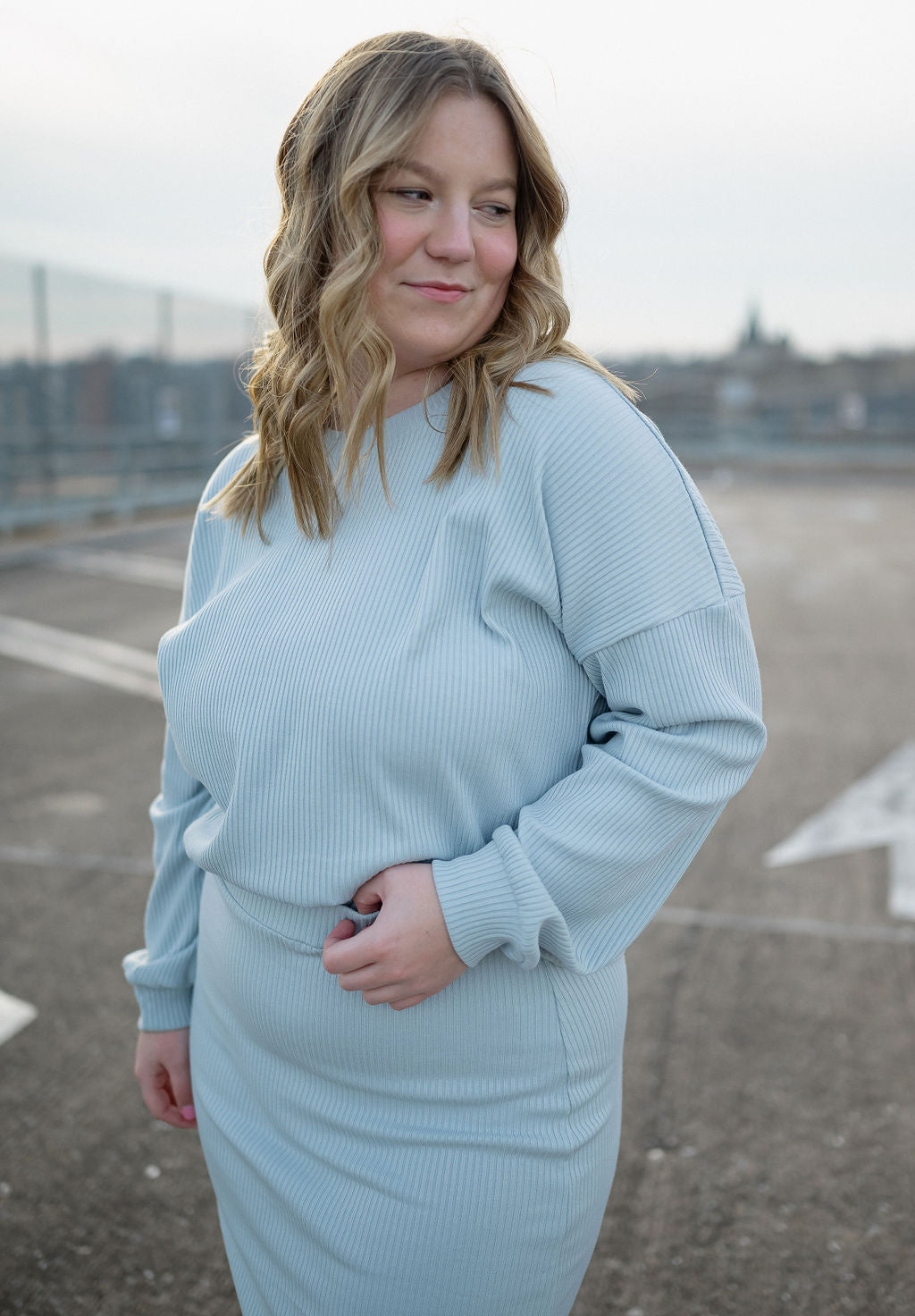 The Alora Ribbed Skirt~ In Cloud Blue