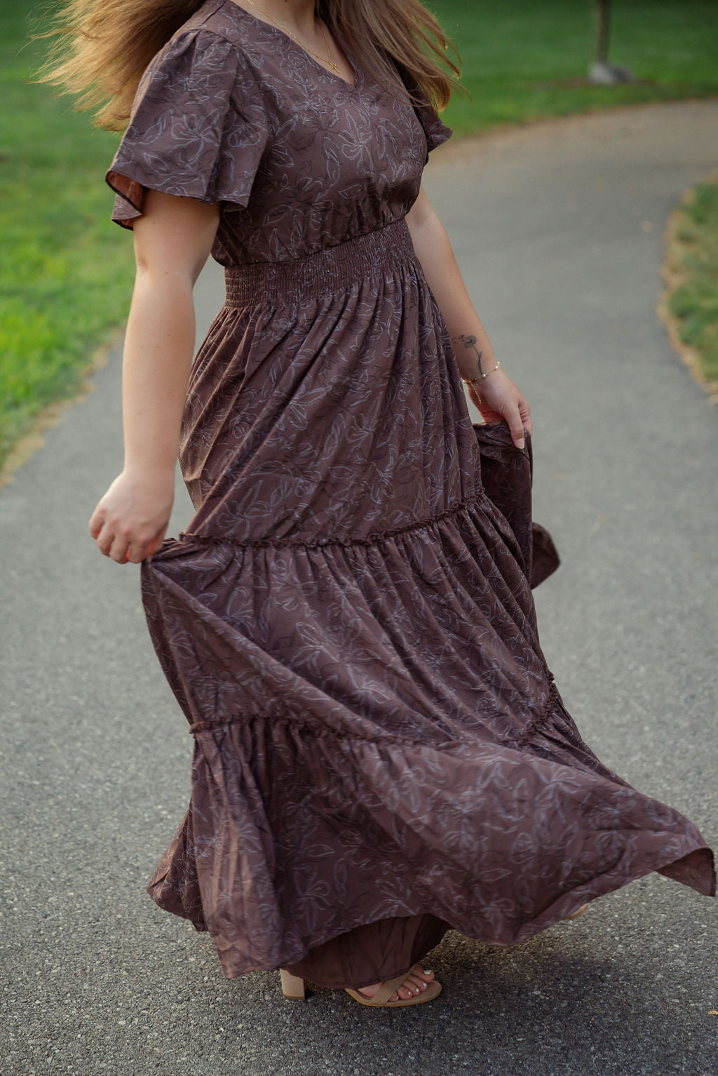 The Eden Dress in ditsy cocoa
