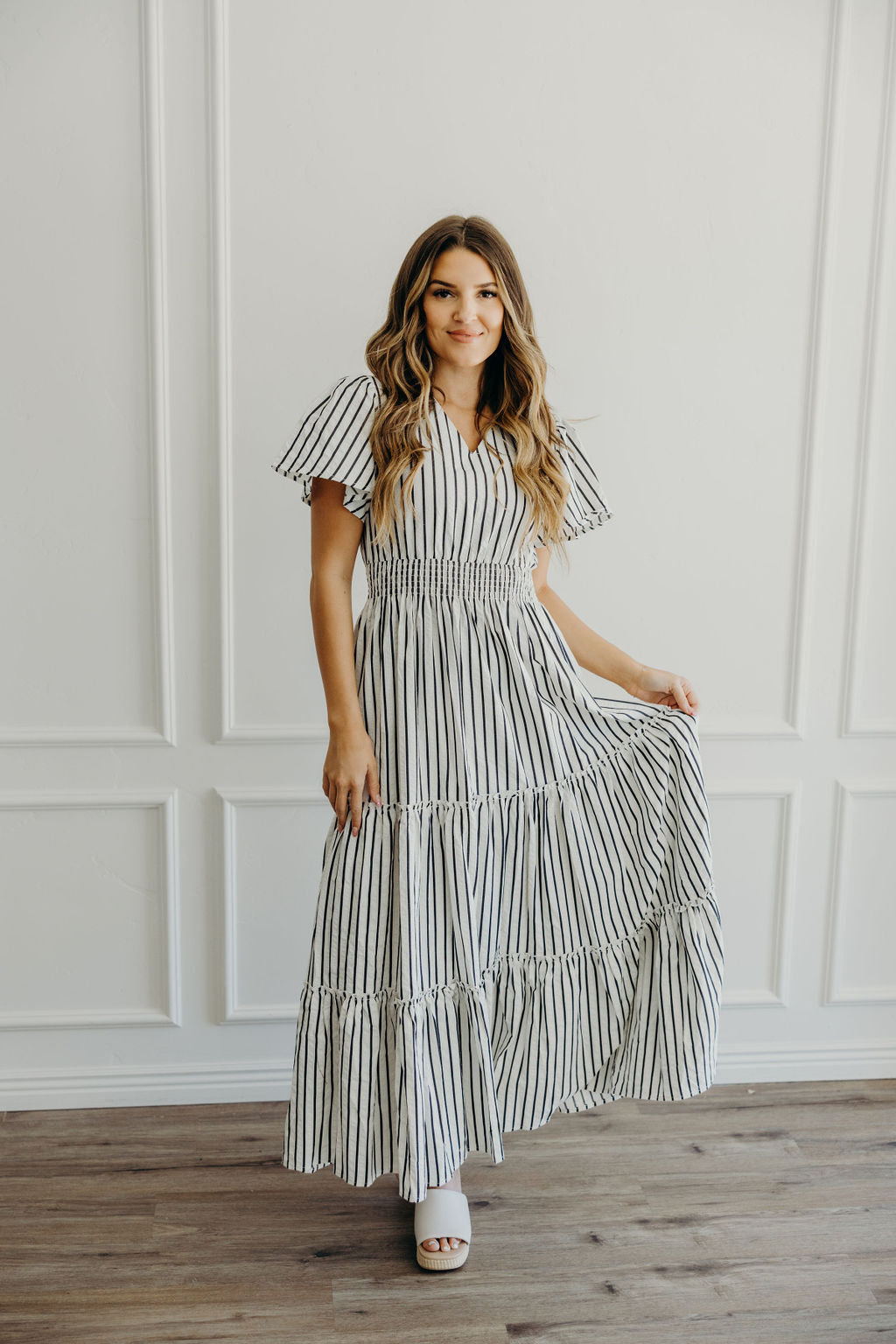 evelyn striped maxi dress The in Black Stripe – For His Glory Boutique The Details Color:Blush Rose Print What Colors of Shoes update pics