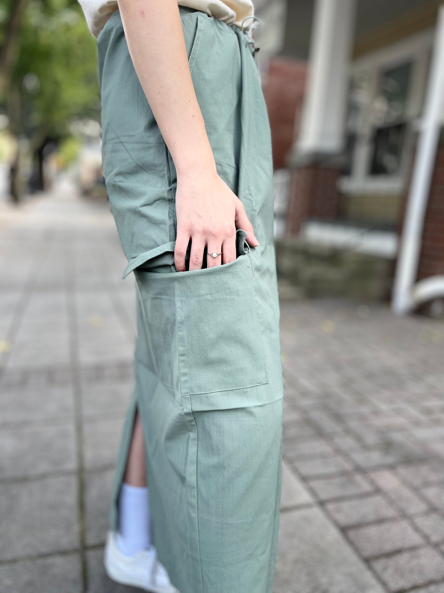 Light Olive Cargo Skirt