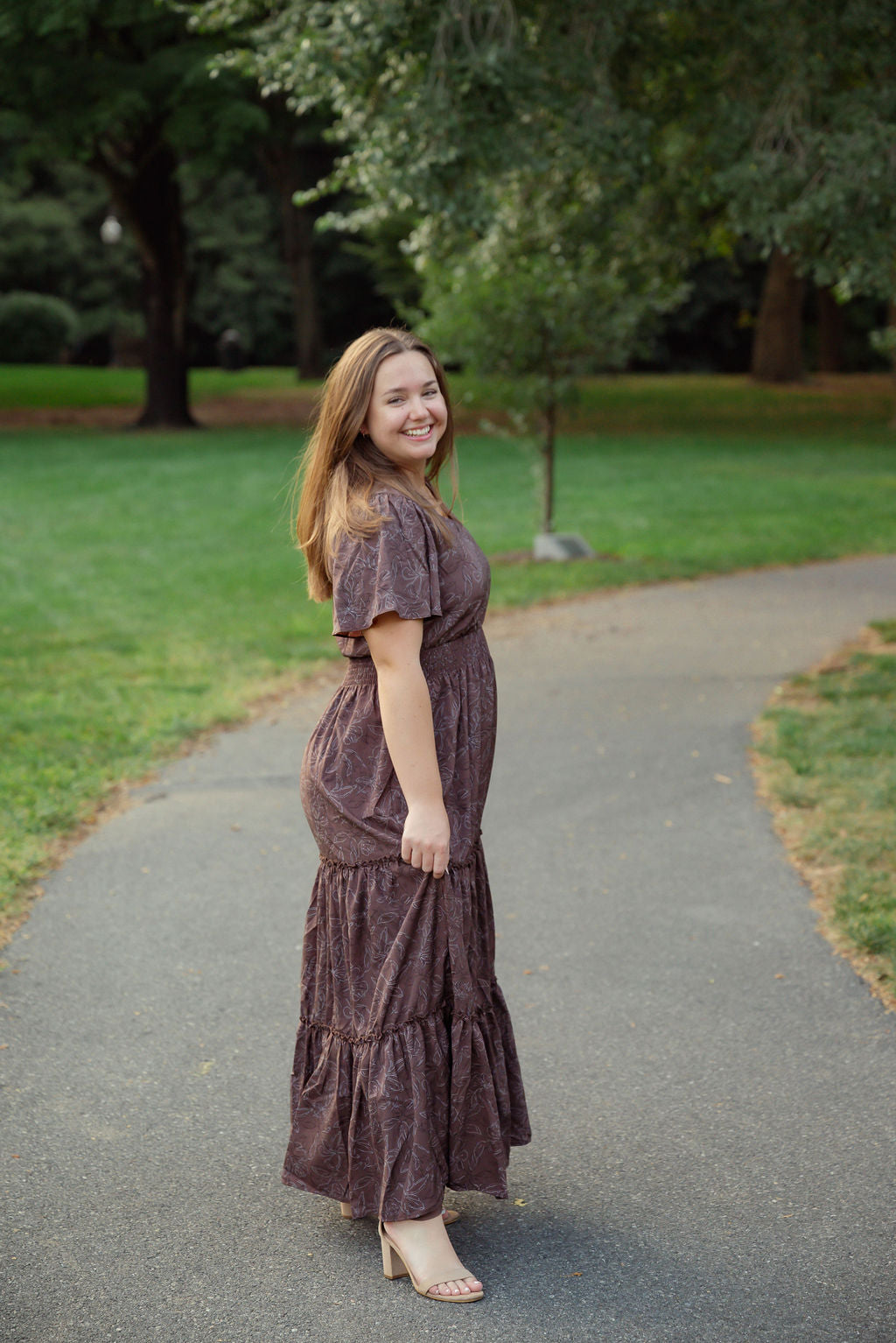 The Eden Dress in ditsy cocoa