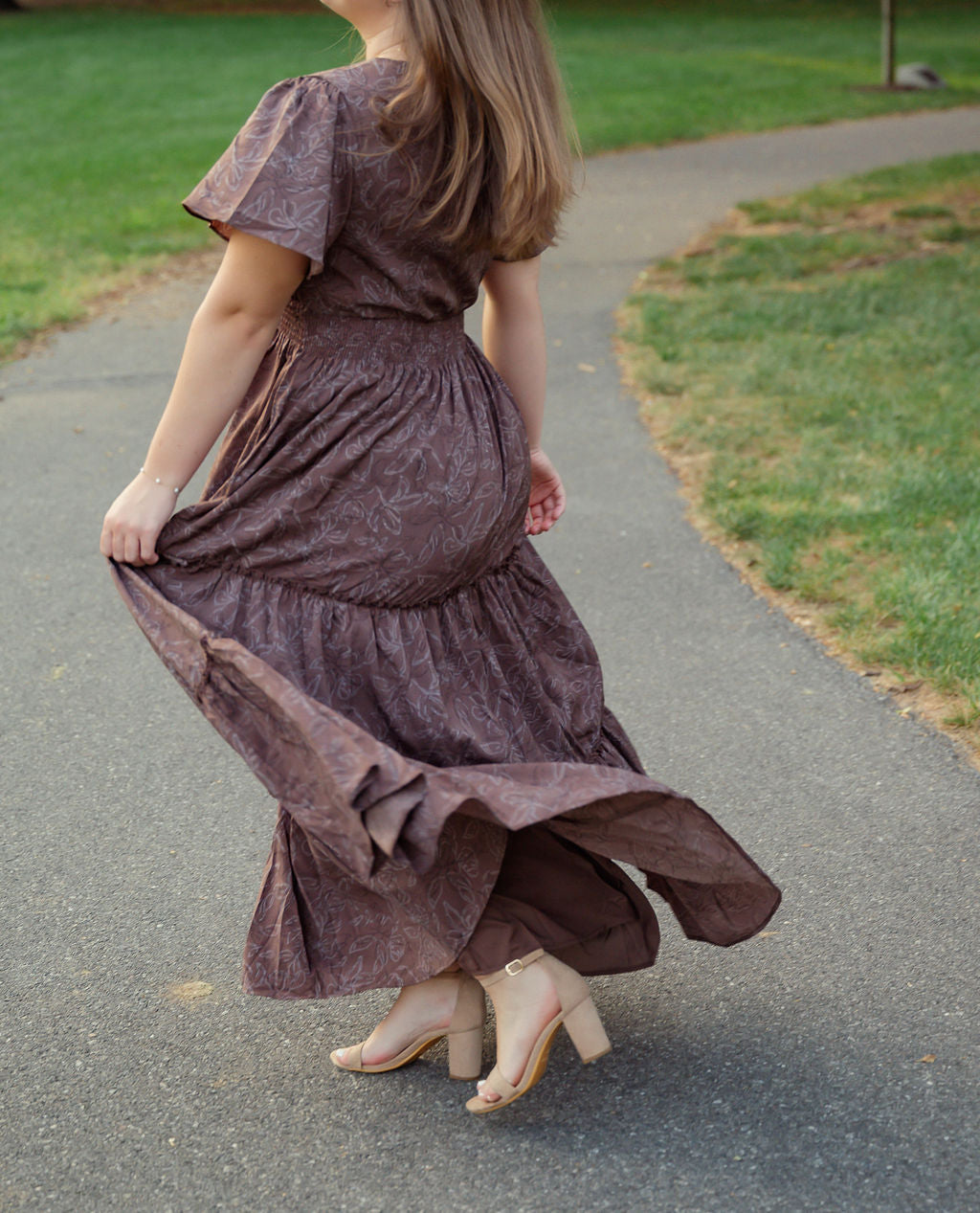 The Eden Dress in ditsy cocoa