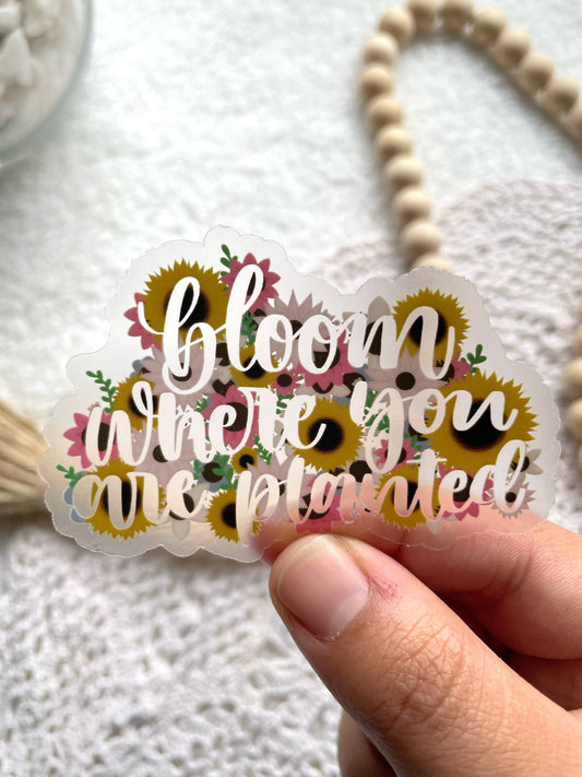 Clear Bloom Where You Are Planted Sticker | 3’’x2’’
